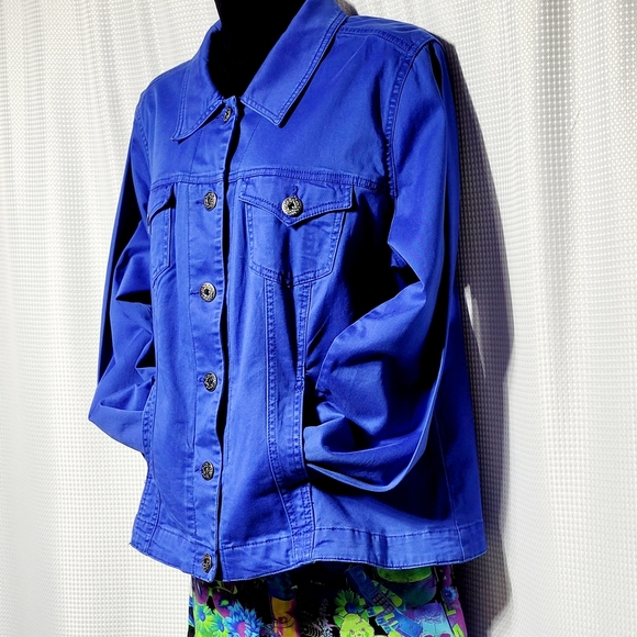 80s Vintage Vibrant Cobalt Blue Denim Jacket (L**) - Picture 5 of 11